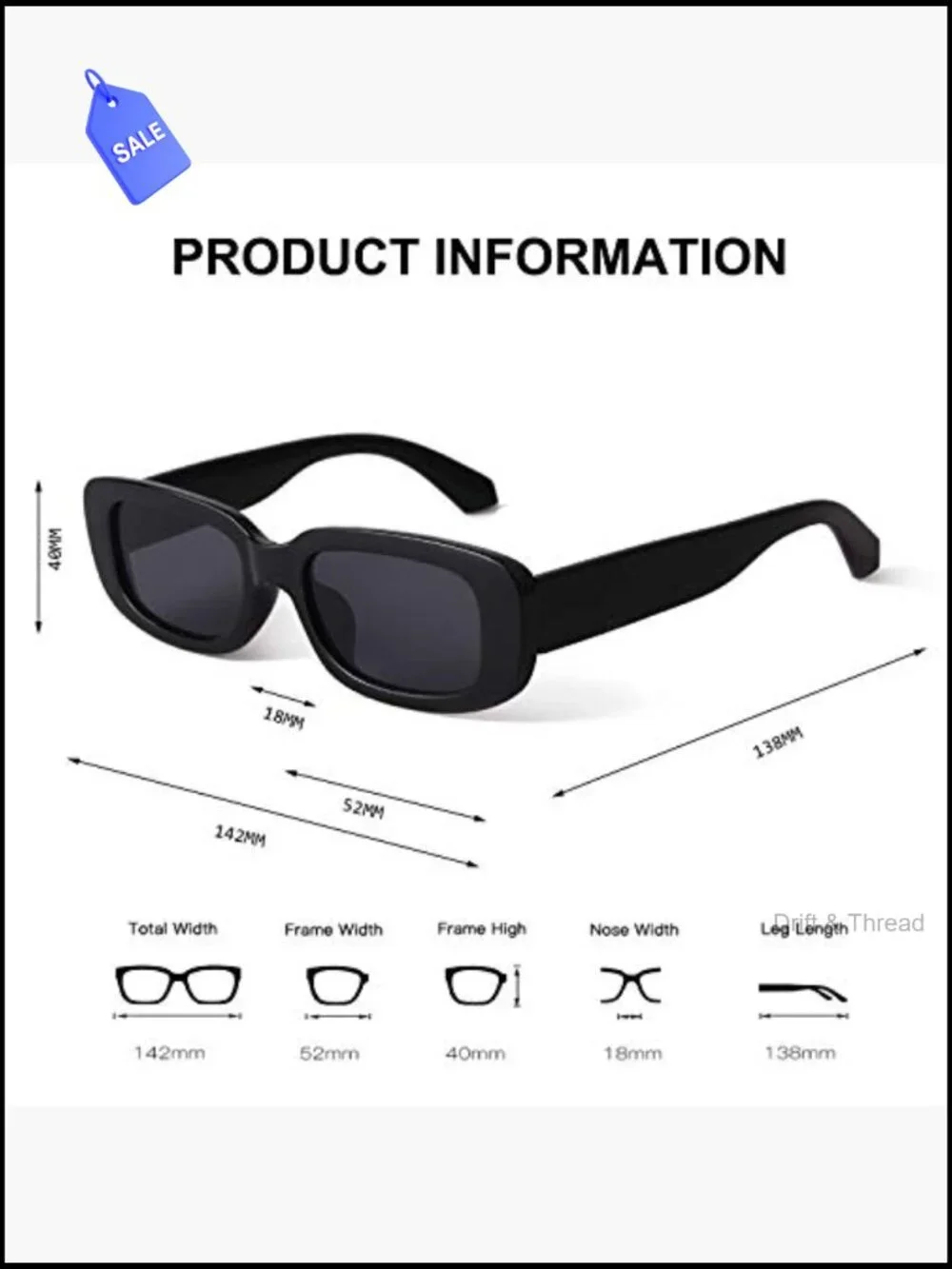 Retro Rectangle Sunglasses for Women Driving UV400 Protection